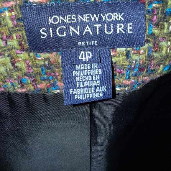 Jones New York Signature Petite 4P Tweed Blazer Womens Jacket - Picture 4 of 5